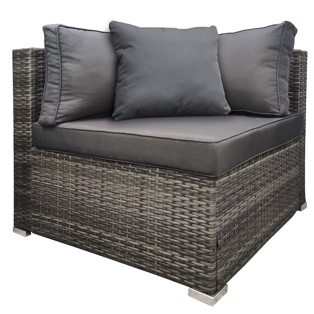 Outdoor Modular Lounge Chair with Cushions, Grey - 1 Seater, Rattan, UV-Resistant