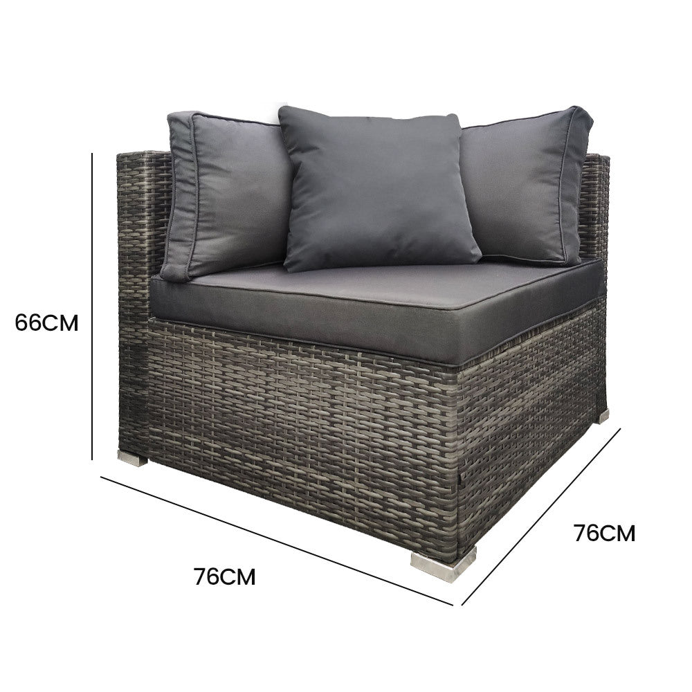 Outdoor Modular Lounge Chair with Cushions, Grey - 1 Seater, Rattan, UV-Resistant