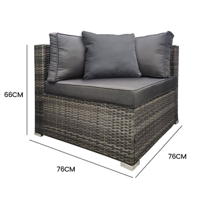 Outdoor Modular Lounge Chair with Cushions, Grey - 1 Seater, Rattan, UV-Resistant