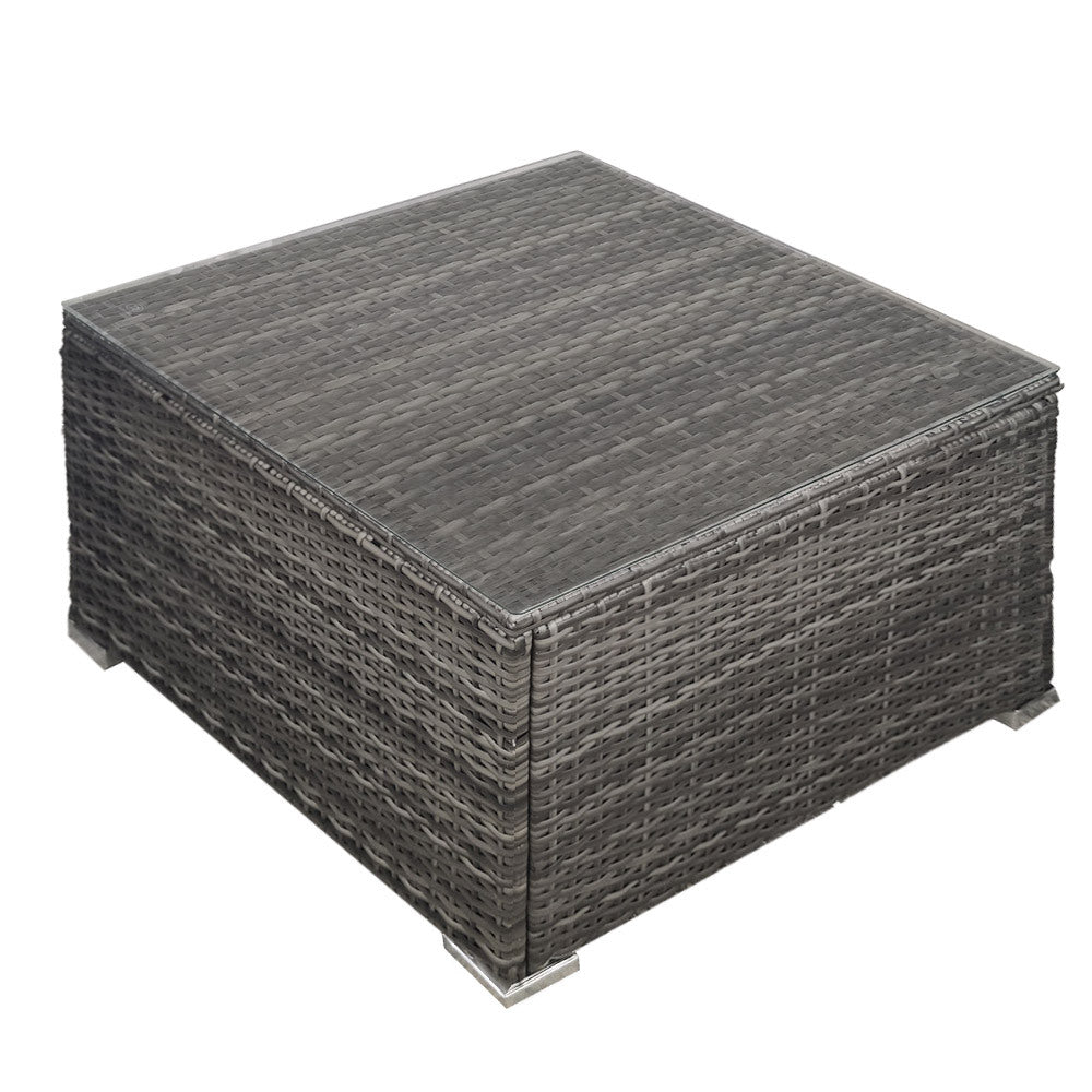 Outdoor Wicker Coffee Table with Glass Top, Grey - Durable & Rust-Free Design