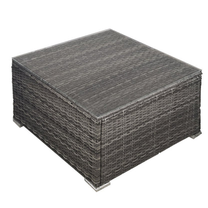Outdoor Wicker Coffee Table with Glass Top, Grey - Durable & Rust-Free Design