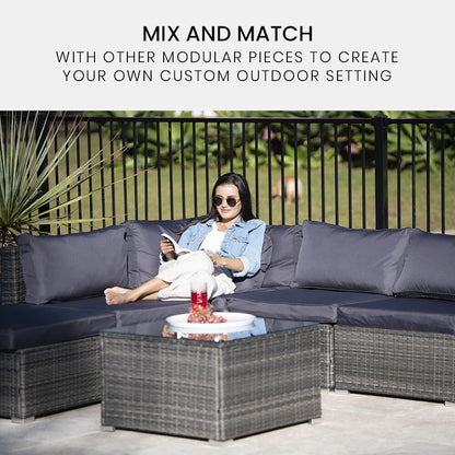 Outdoor Wicker Coffee Table with Glass Top, Grey - Durable & Rust-Free Design