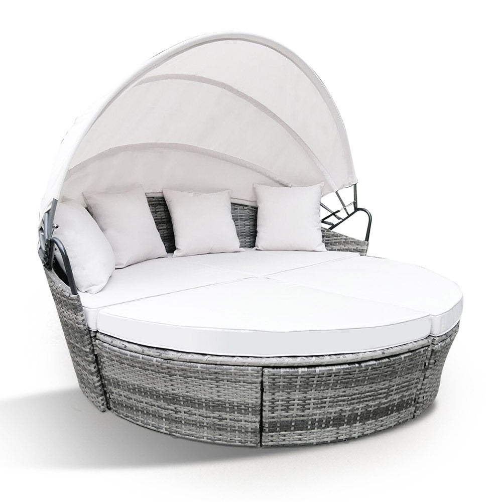 3pc Outdoor Day Bed with Adjustable Canopy, Grey Wicker - Noosa Heads Collection