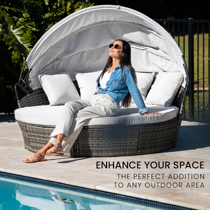 3pc Outdoor Day Bed with Adjustable Canopy, Grey Wicker - Noosa Heads Collection