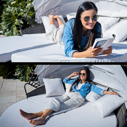3pc Outdoor Day Bed with Adjustable Canopy, Grey Wicker - Noosa Heads Collection
