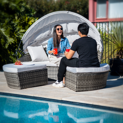 3pc Outdoor Day Bed with Adjustable Canopy, Grey Wicker - Noosa Heads Collection