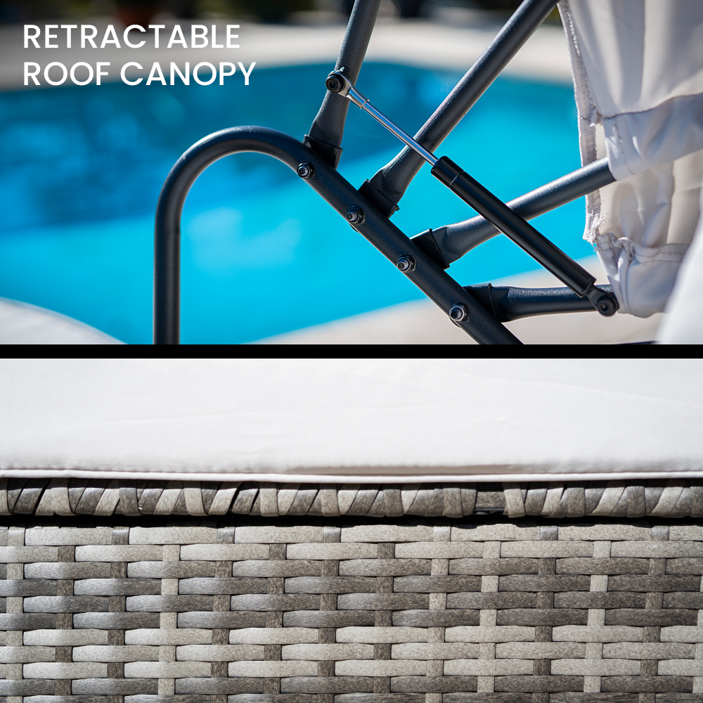 3pc Outdoor Day Bed with Adjustable Canopy, Grey Wicker - Noosa Heads Collection