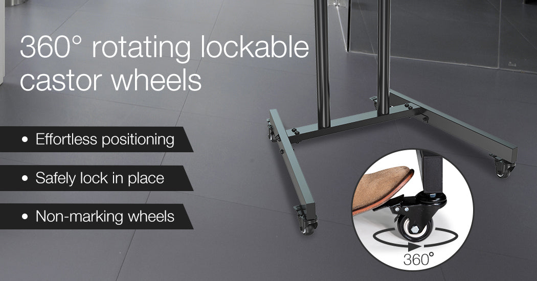 Adjustable Mobile TV Stand for 0.94-1.78m Screens, Holds 68kg, with Glass Tray