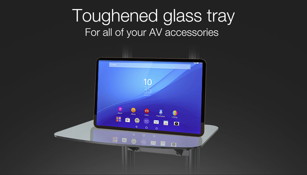 Adjustable Mobile TV Stand for 0.94-1.78m Screens, Holds 68kg, with Glass Tray