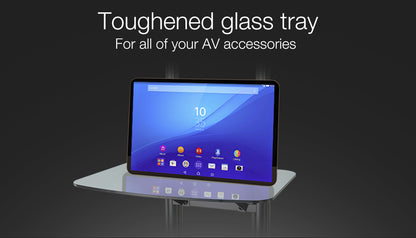 Adjustable Mobile TV Stand for 0.94-1.78m Screens, Holds 68kg, with Glass Tray