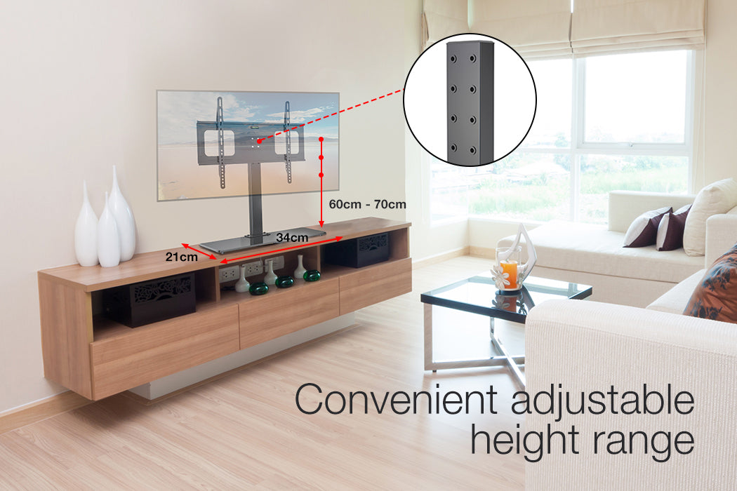 Universal TV Stand for 0.94-1.4m Screens, Adjustable Height, Holds 50kg, Black