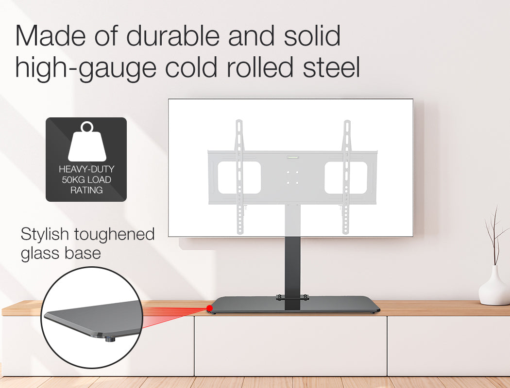 Universal TV Stand for 0.94-1.4m Screens, Adjustable Height, Holds 50kg, Black