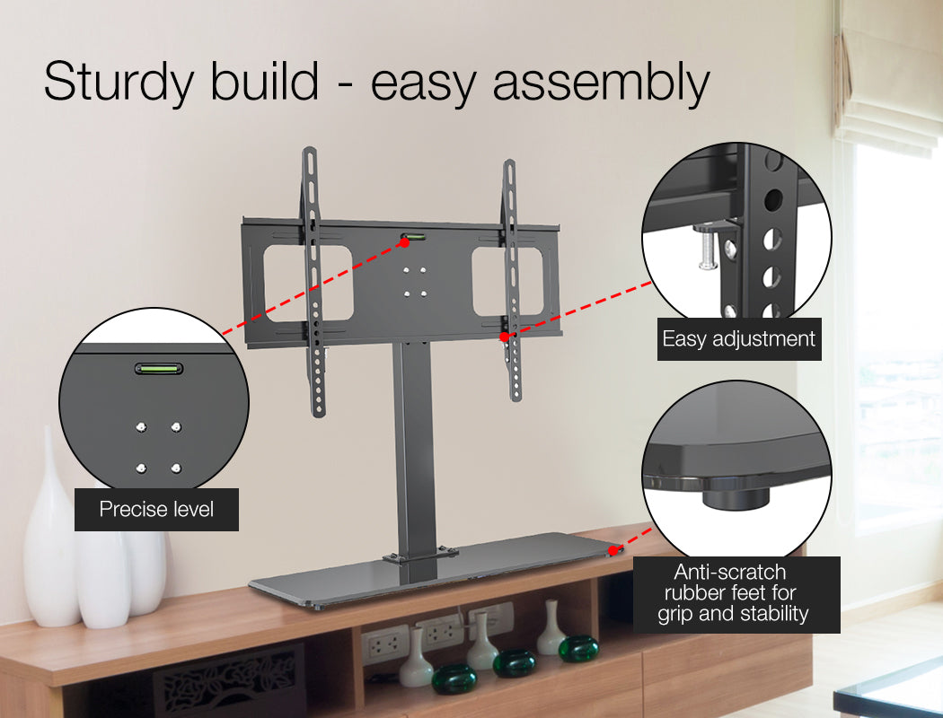 Universal TV Stand for 0.94-1.4m Screens, Adjustable Height, Holds 50kg, Black
