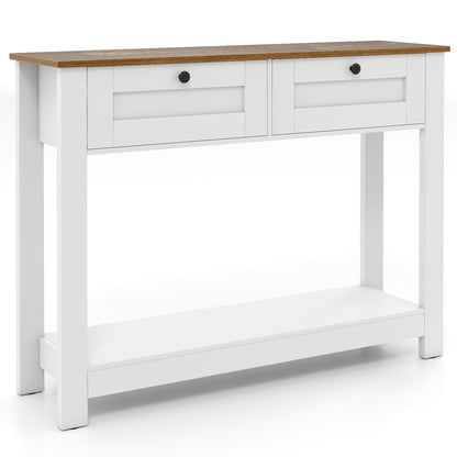 Farmhouse Console Table with 2 Drawers and Open Storage Shelf
