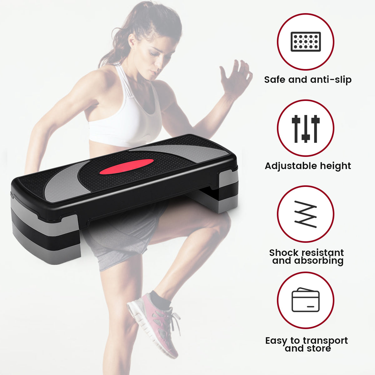 Fitness Aerobic Stepper with 10/15/20 CM Adjustable Risers