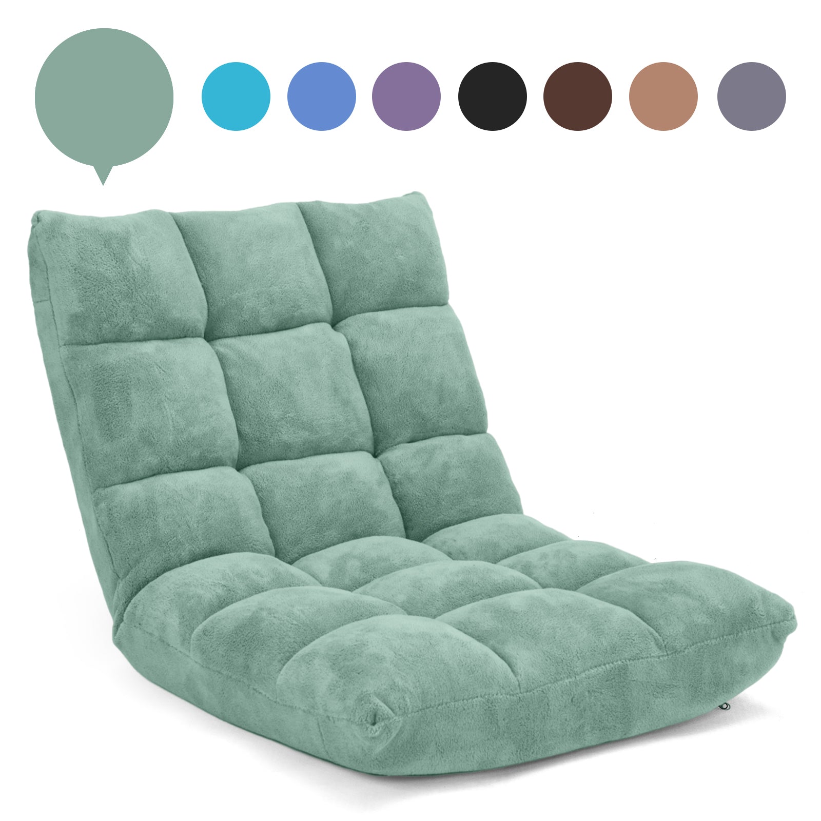 Floor Chair with Back Support with 14-Position Adjustable Back and Thick Sponge Padding-Green