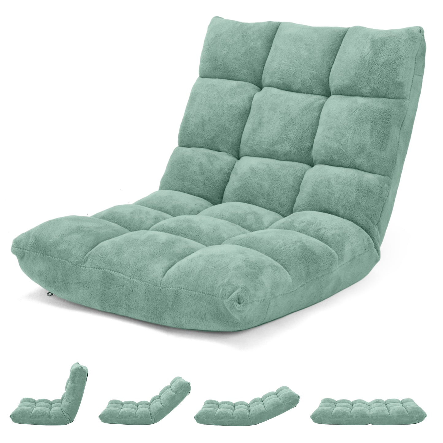 Floor Chair with Back Support with 14-Position Adjustable Back and Thick Sponge Padding-Green