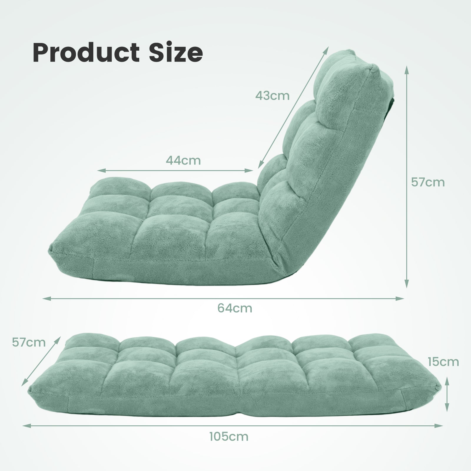 Floor Chair with Back Support with 14-Position Adjustable Back and Thick Sponge Padding-Green