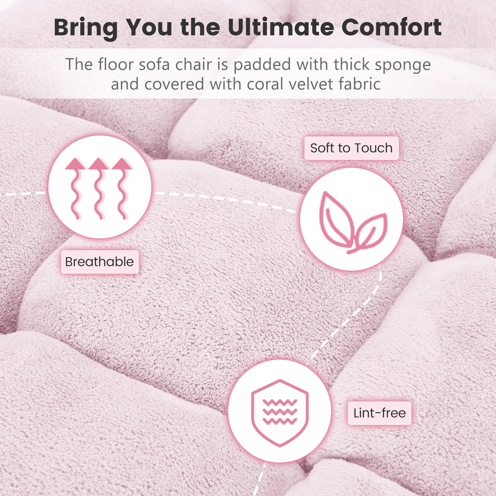 Floor Chair with Back Support with 14-Position Adjustable Back and Thick Sponge Padding-Light Pink