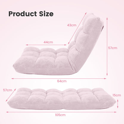 Floor Chair with Back Support with 14-Position Adjustable Back and Thick Sponge Padding-Light Pink