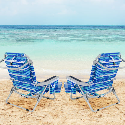 Foldable 5-Position Backpack Beach Chair with Cup Holder-Blue