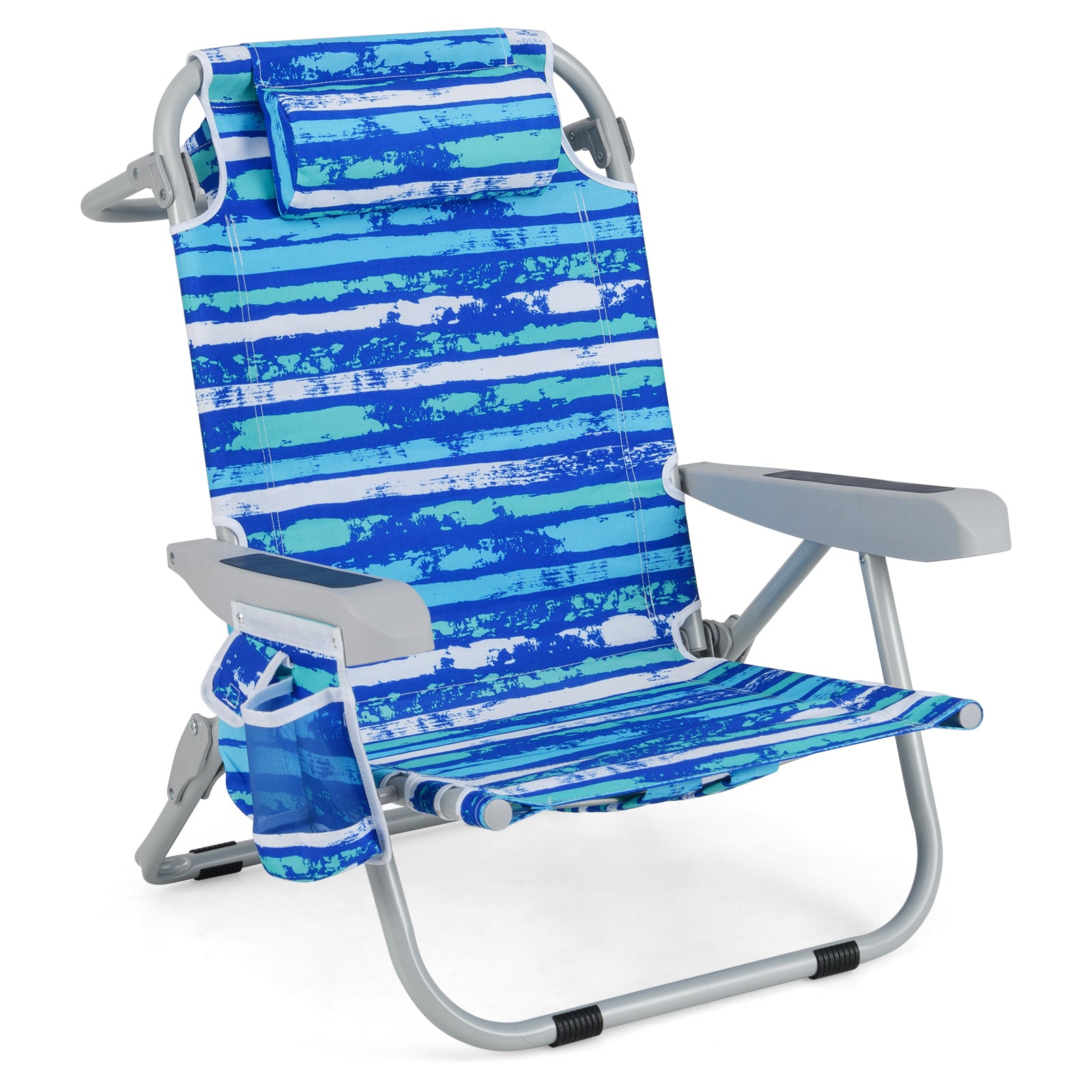 Foldable 5-Position Backpack Beach Chair with Cup Holder-Blue