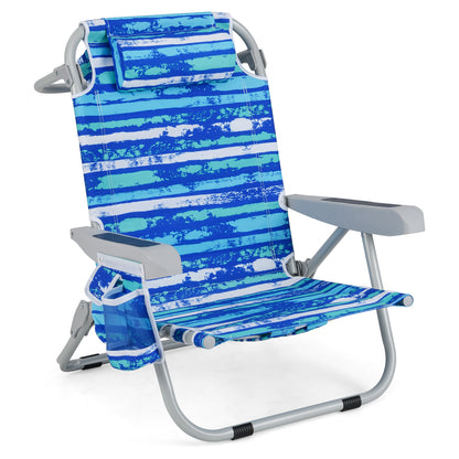 Foldable 5-Position Backpack Beach Chair with Cup Holder-Blue