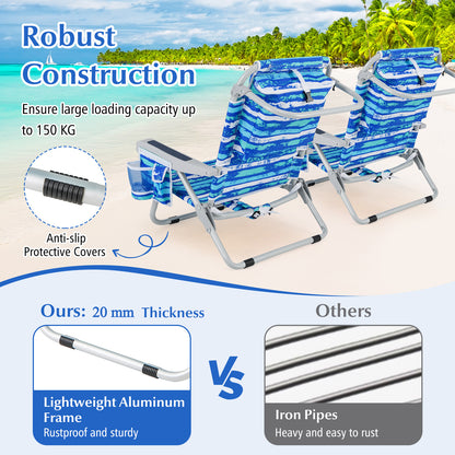 Foldable 5-Position Backpack Beach Chair with Cup Holder-Blue