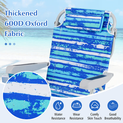 Foldable 5-Position Backpack Beach Chair with Cup Holder-Blue