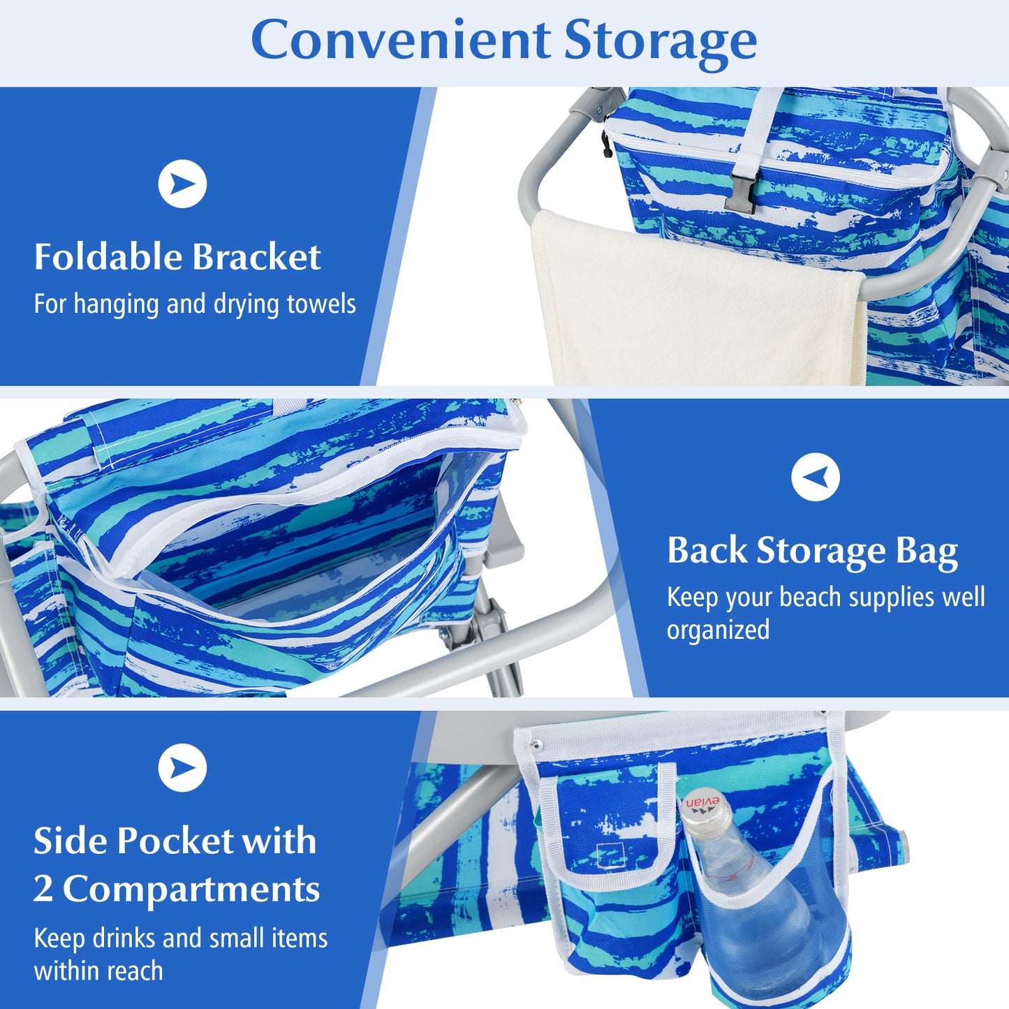 Foldable 5-Position Backpack Beach Chair with Cup Holder-Blue