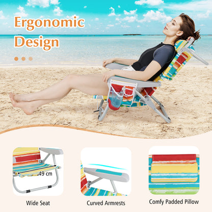 Foldable 5-Position Backpack Beach Chair with Cup Holder-Colourful