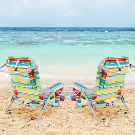Foldable 5-Position Backpack Beach Chair with Cup Holder-Colourful