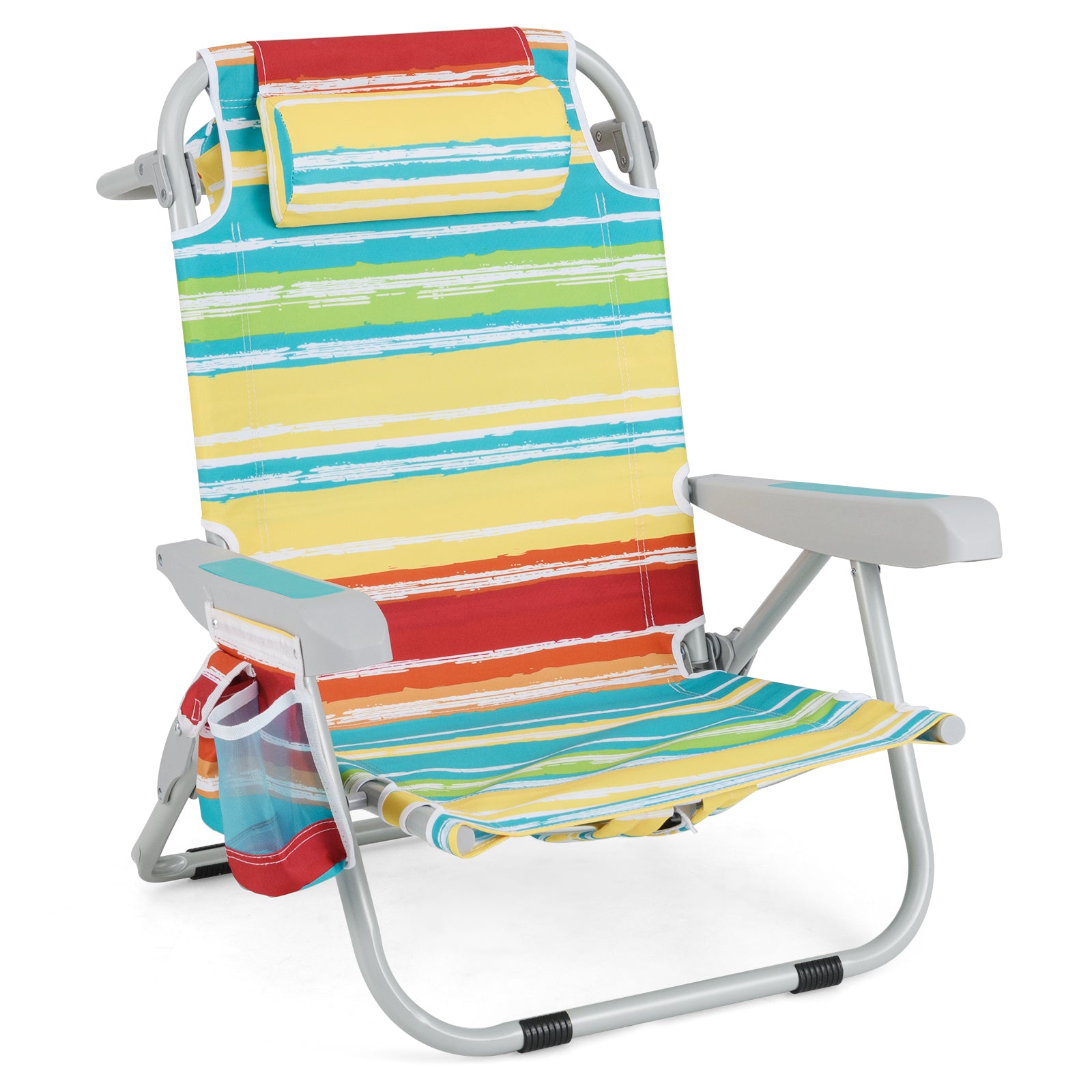 Foldable 5-Position Backpack Beach Chair with Cup Holder-Colourful
