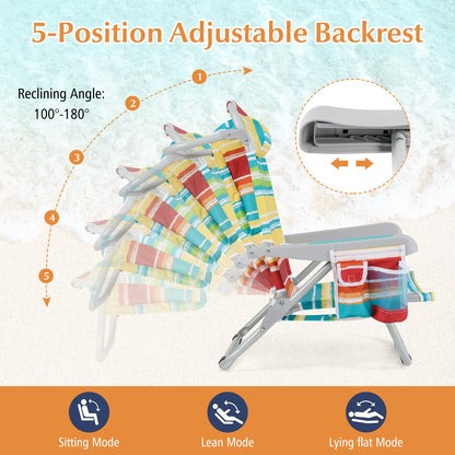 Foldable 5-Position Backpack Beach Chair with Cup Holder-Colourful