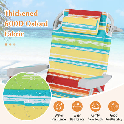 Foldable 5-Position Backpack Beach Chair with Cup Holder-Colourful