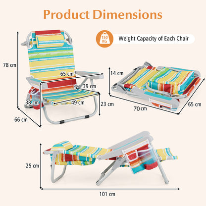 Foldable 5-Position Backpack Beach Chair with Cup Holder-Colourful