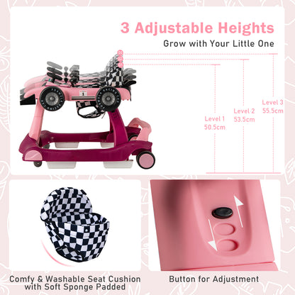 4-in-1 Foldable Activity Car Walker with Adjustable Height and Speed-Purple