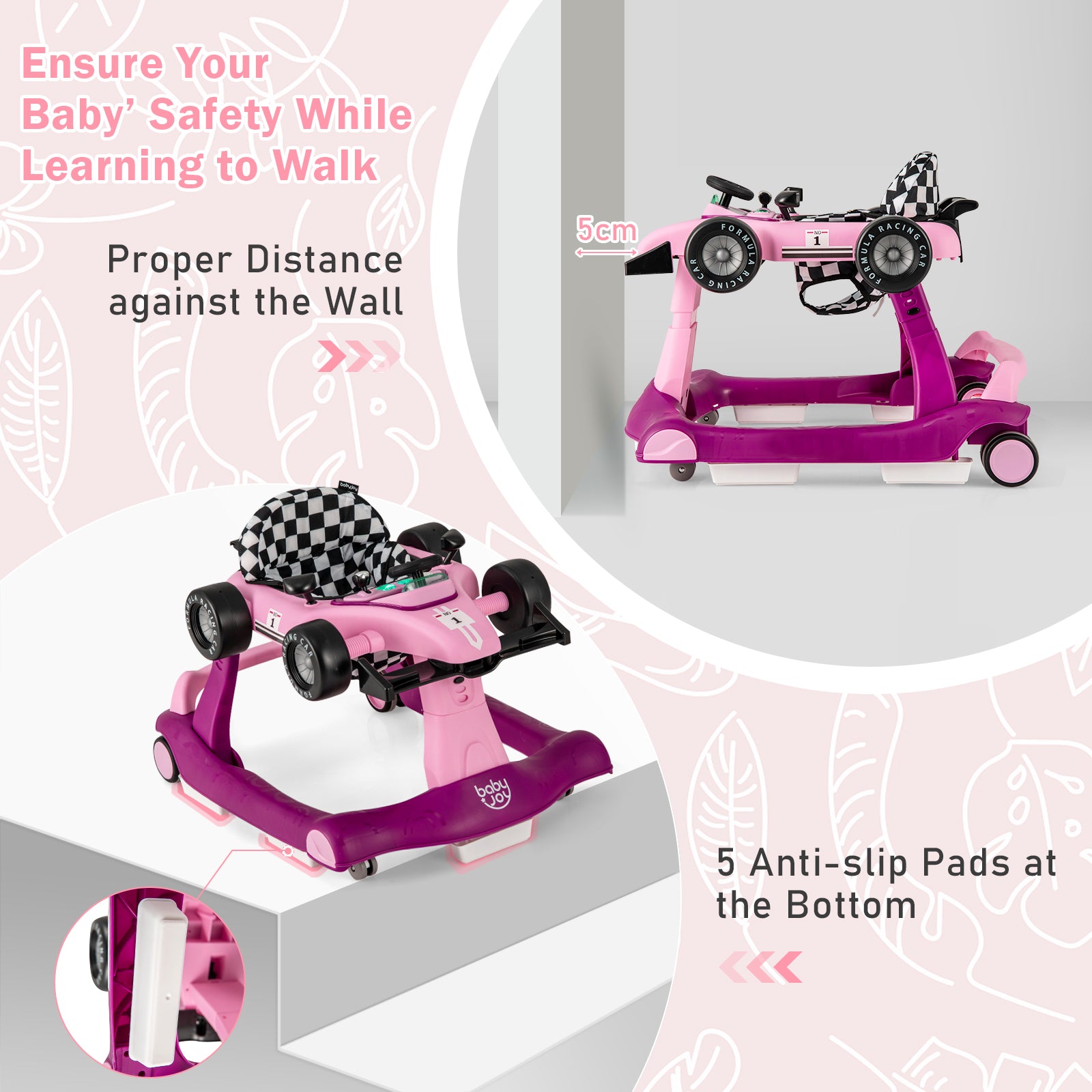 4-in-1 Foldable Activity Car Walker with Adjustable Height and Speed-Purple