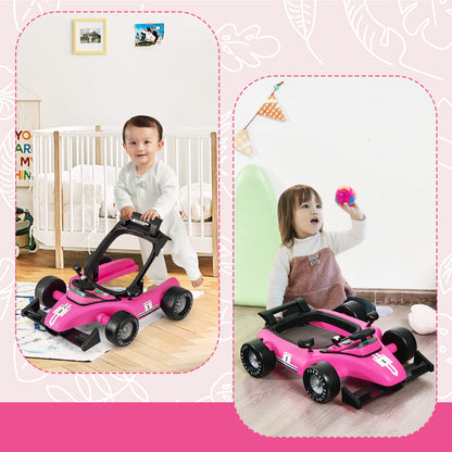 4-in-1 Foldable Activity Car Walker with Adjustable Height and Speed-Light Pink