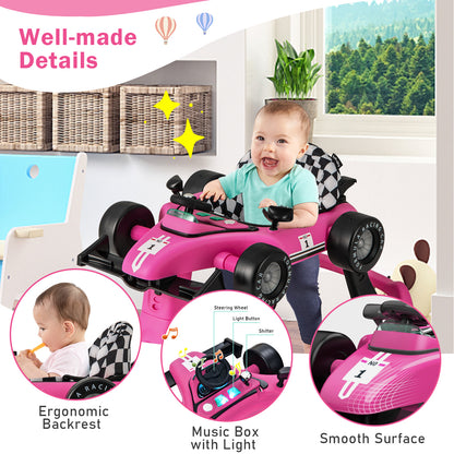4-in-1 Foldable Activity Car Walker with Adjustable Height and Speed-Light Pink