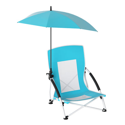 Foldable Beach Umbrella Chair with Adjustable Parasol and Universal Umbrella Clamp-Blue