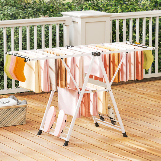 160cm Clothes Drying Rack Foldable Metal Laundry Drying Rack with 18 Drying Rails-White