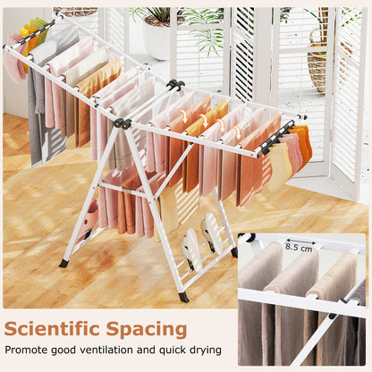 160cm Clothes Drying Rack Foldable Metal Laundry Drying Rack with 18 Drying Rails-White