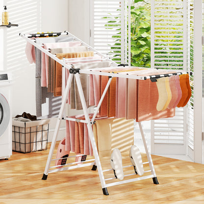 160cm Clothes Drying Rack Foldable Metal Laundry Drying Rack with 18 Drying Rails-White