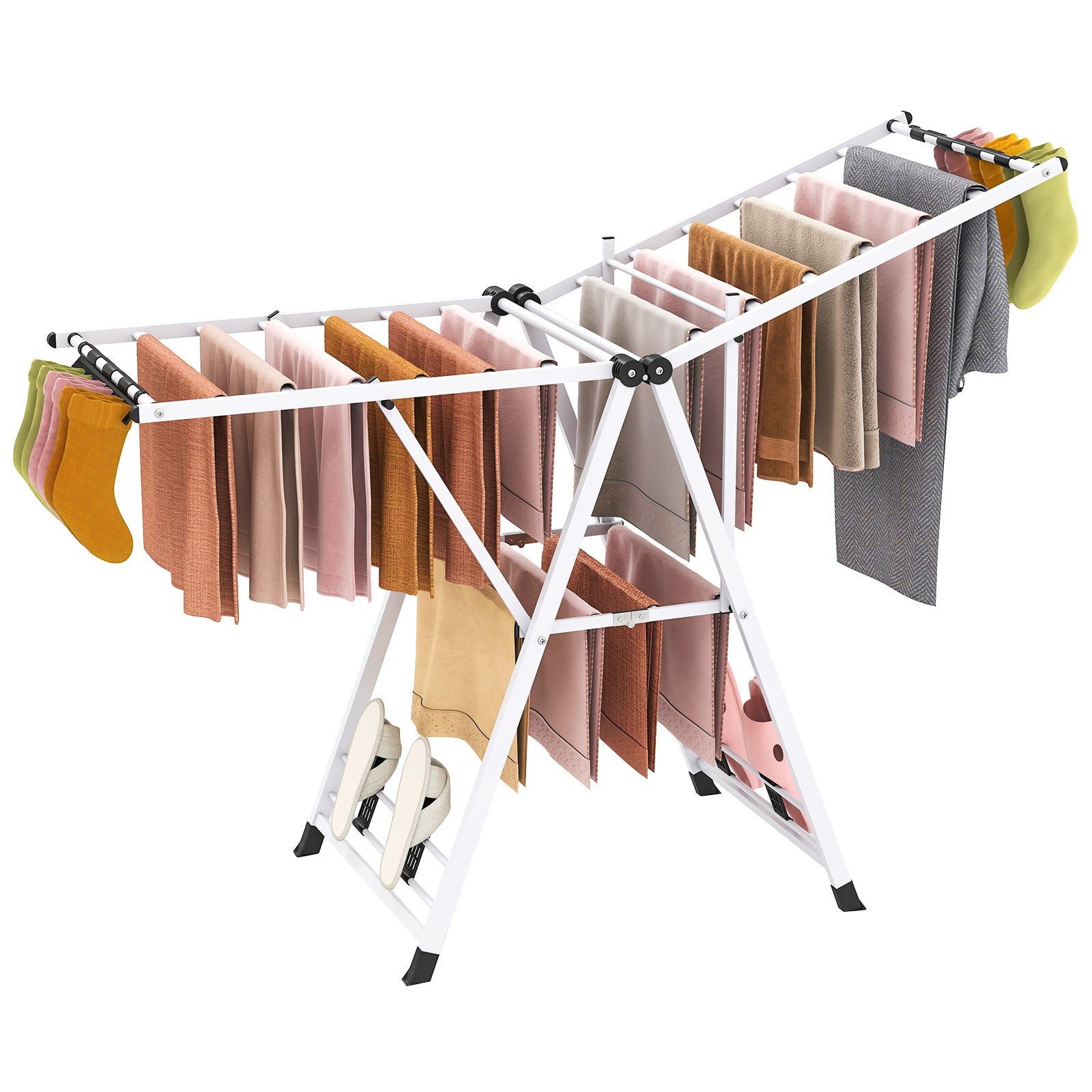 160cm Clothes Drying Rack Foldable Metal Laundry Drying Rack with 18 Drying Rails-White