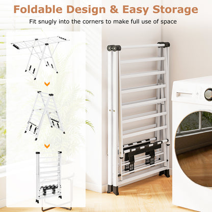 160cm Clothes Drying Rack Foldable Metal Laundry Drying Rack with 18 Drying Rails-White