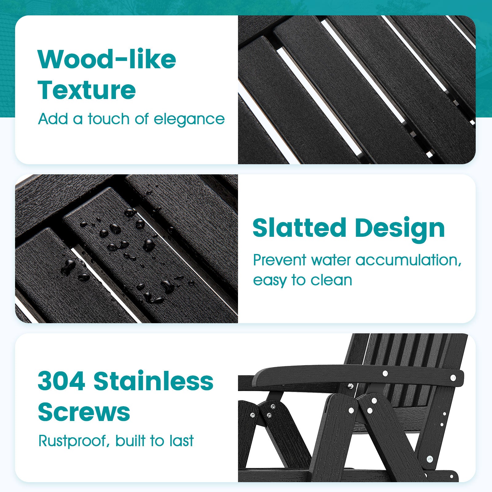 Foldable Patio All-Weather HDPE Outdoor Dining Chair with Armrest-Black