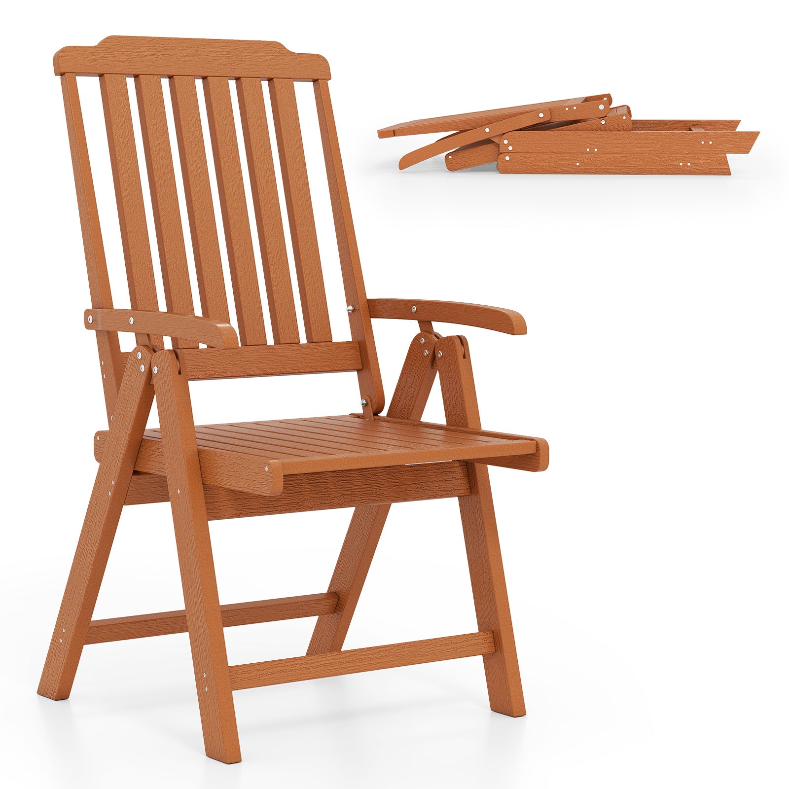 Foldable Patio All-Weather HDPE Outdoor Dining Chair with Armrest-Brown