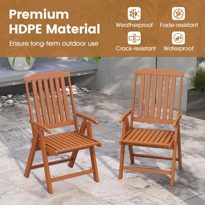 Foldable Patio All-Weather HDPE Outdoor Dining Chair with Armrest-Brown