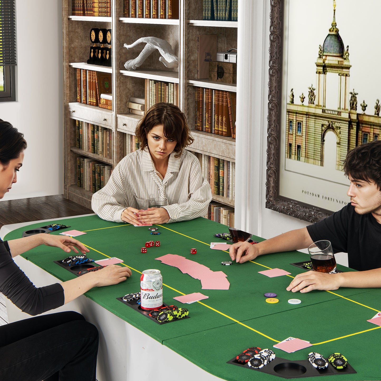 201 x 90 CM 8-Player Foldable Poker Table Top Texas Hold'em Poker Card Tabletop Layout-Green